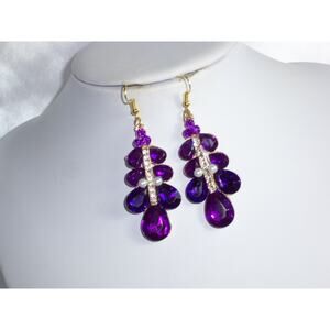 Purple rhinestone drop earrings, wedding bridal MOB prom formal evening earrings